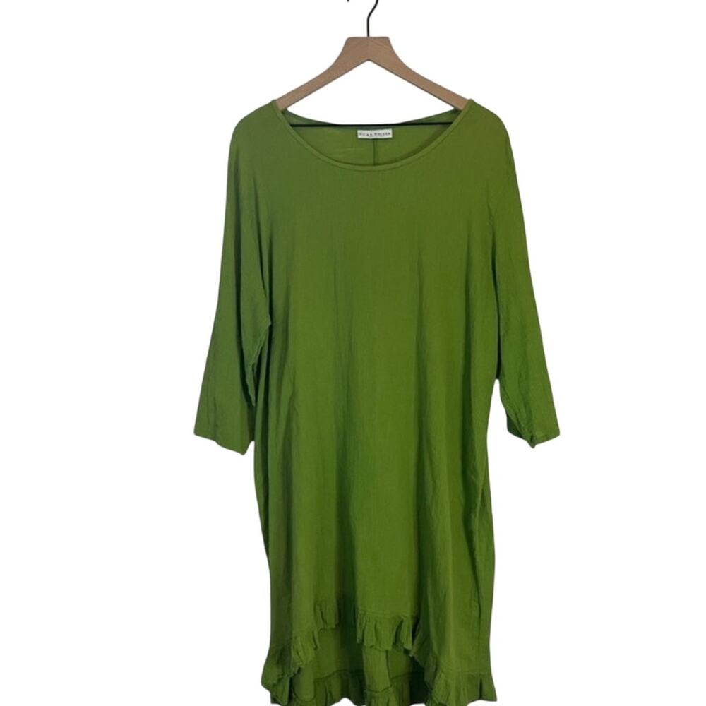 Bryn walker gauzey cotton flowy hi low ruffle hem Dress green size M - Picture 2 of 5
